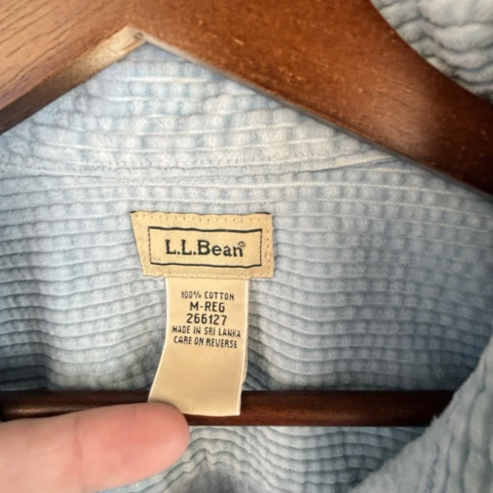 LL Bean Shacket M Light Blue Wide Wale Corduroy Button Up Shirt Jacket Cotton
